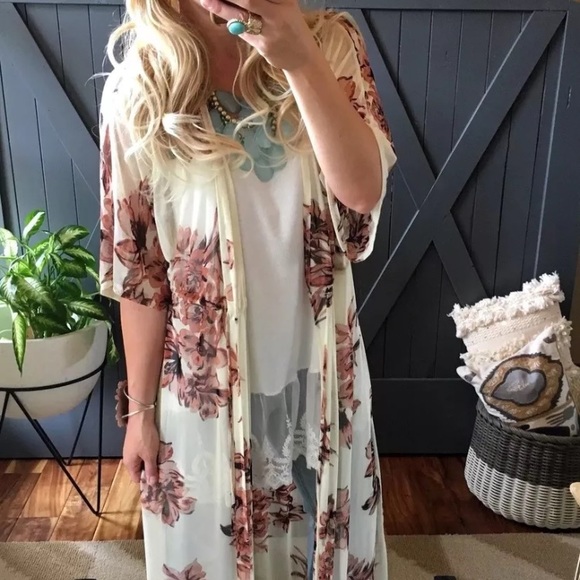 SOLD OUT!  Long Floral Maxi Duster Kimono Jacket - Picture 2 of 7